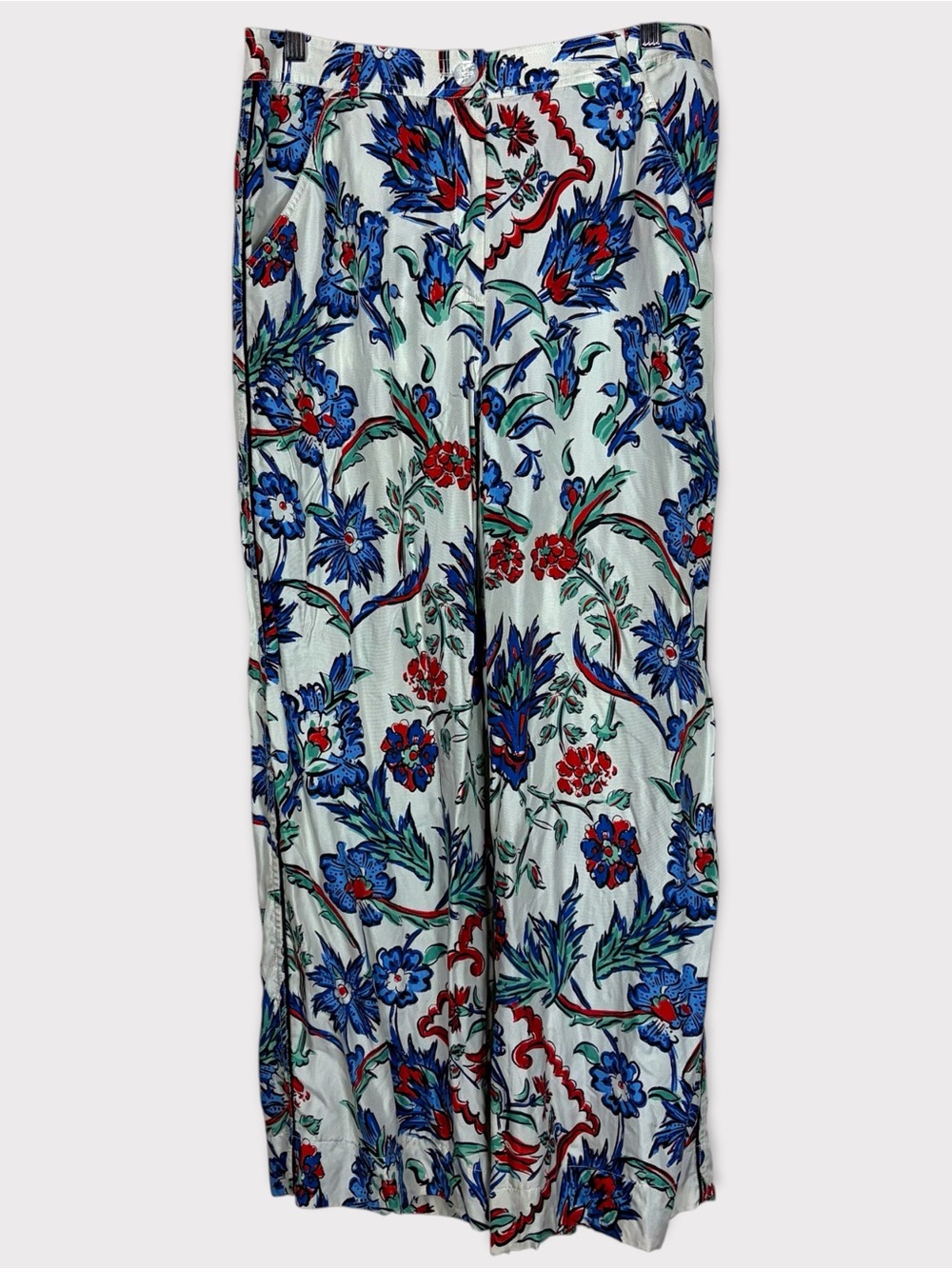 Tory Birch Silk Floral Wide Leg Pants 6 Boho Festival Coastal Shabby Vacation